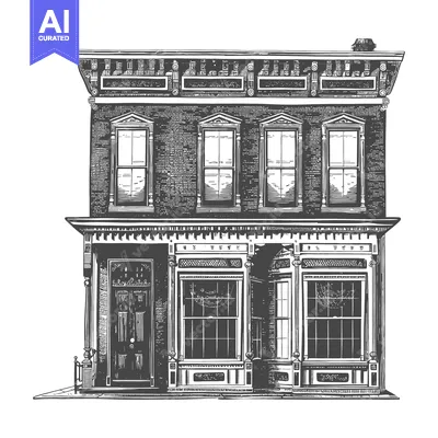 Aset desain premium: Elegant Victorian Style Brick Building Architectural Drawing