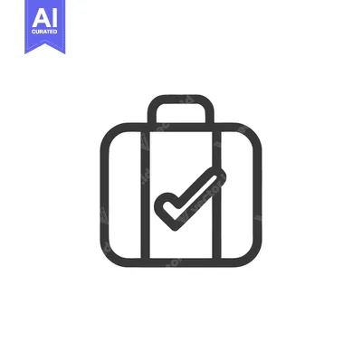 Aset premium populer: Checked Luggage: Minimalist Icon of Suitcase with Tick Mark