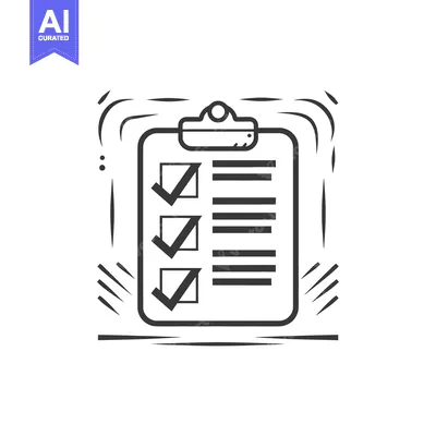 Aset premium populer: Black and white illustration depicting a checklist on a clipboard