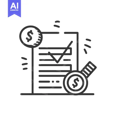 Aset premium populer: An icon depicting finances with a magnifying glass and paperwork