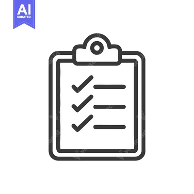 Aset desain premium: Minimalist Clipboard Icon with Checkmarks and Lines on White Backgroun
