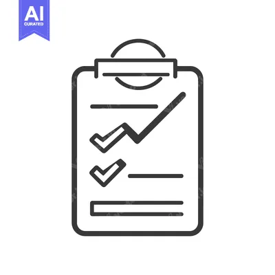 Aset desain premium: A black and white clipboard with check marks and lines