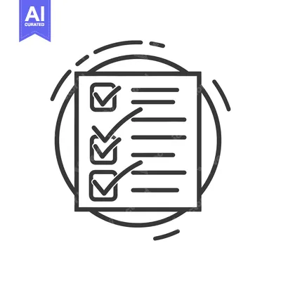 Aset desain premium: A black and white checklist icon shows completed tasks on paper