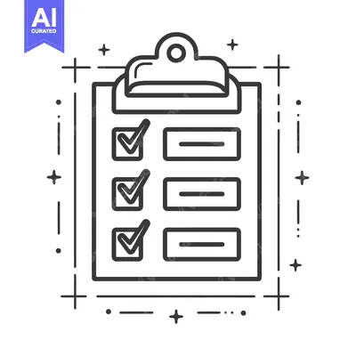 Aset desain premium: Simple illustration depicting a checklist on a clipboard in outline fo