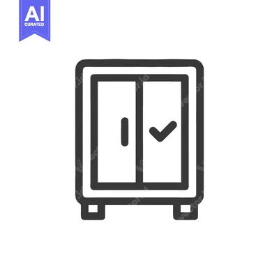 Aset premium populer: Minimalist Wardrobe Icon with Checkmark, Dark Outline on White Backgro