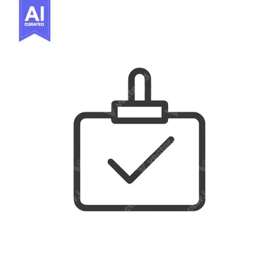 Aset desain premium: Minimalist Clipboard Icon with Check Mark, Black Outline on White Back