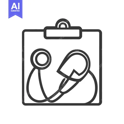 Aset premium populer: A simple black and white image of medical tools on a clipboard