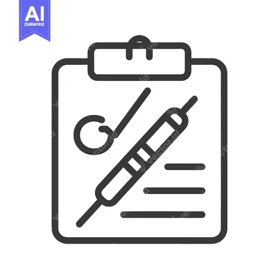 Aset desain premium: A drawing of a dentists tools on a medical clipboard