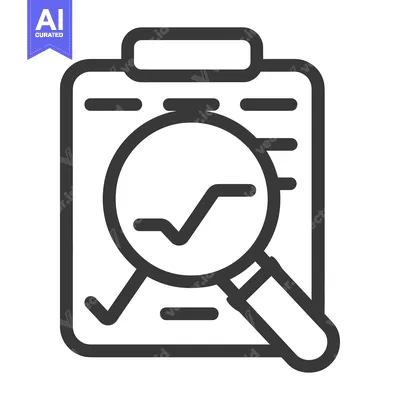 Aset premium populer: A clipboard featuring analysis with a magnifying glass and chart lines