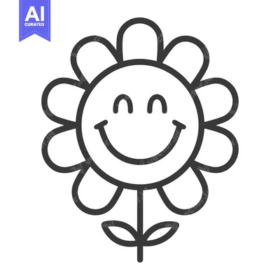 Premium design asset: Smiling cheerful flower design with petals and a green stem