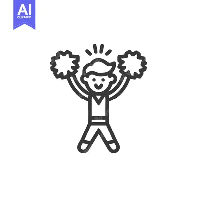 Aset premium populer: Cheerful Cheerleader Icon with Pom-Poms, Outline Style, Vector Illustr