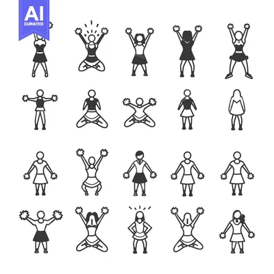 Cheerleader Poses and Actions in Black and White Illustrations