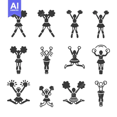 Premium design asset: Cheerleader Silhouettes with Pom Poms in Various Poses