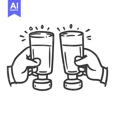 Aset premium populer: Two hands toasting drinks against a plain white background together