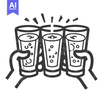 Aset premium populer: Three glasses of drink are held up in a celebratory toast