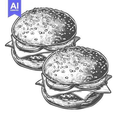 Premium design asset: Two Delicious Sesame Seed Burgers Ready To Eat