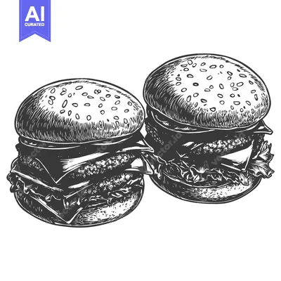 Popular premium asset: Two Delicious Cheeseburgers Illustrated In Black And White