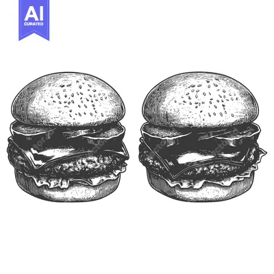 Two Delicious Hand Drawn Burgers Illustration