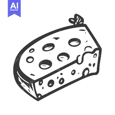 Premium design asset: A single wedge of cheese illustrated in black and white