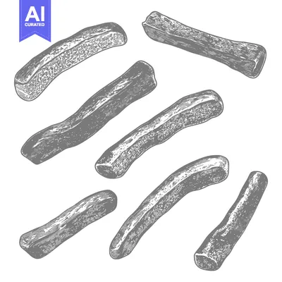 Aset premium populer: Collection of Gray Wooden Logs Scattered on White Background