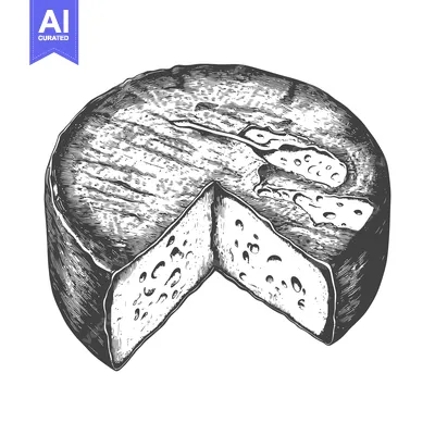 Aset desain premium: A wheel of cheese sliced showing its texture and holes