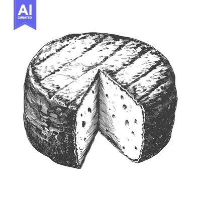 Aset desain premium: Hand Drawn Illustration Of A Round Cheese Wheel