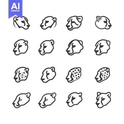 Aset desain premium: Cheetah Head Icons in Different Variations