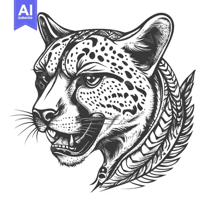 Premium design asset: Cheetah Head with Ornate Feather Detail