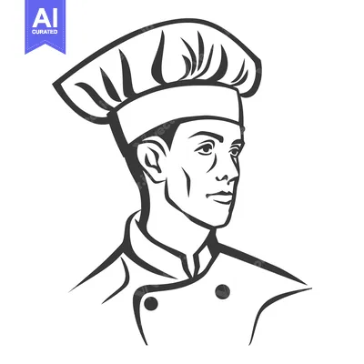 Aset premium populer: A monochrome illustration of a chef wearing a tall hat