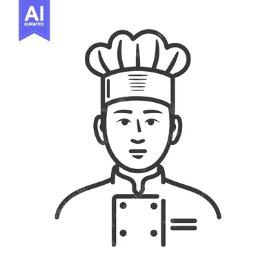 Aset premium populer: The simple black and white illustration shows a chef in uniform