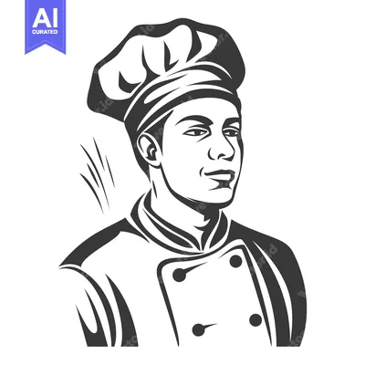 Premium design asset: A smiling chef wearing a hat and white coat looking ahead