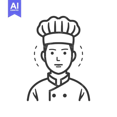 Aset premium populer: A simple monochrome illustration depicting a male chef wearing a hat
