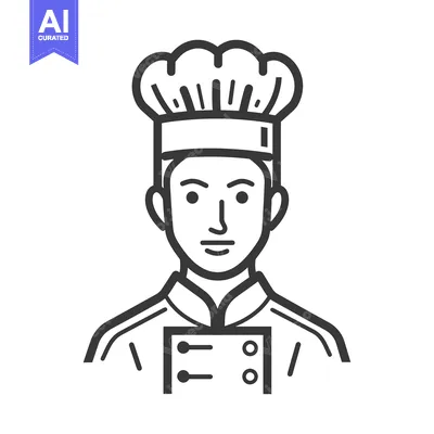 Aset premium populer: A simple black and white illustration of a professional chef