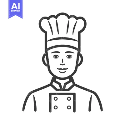 Aset premium populer: An illustrated outline of a smiling chef wearing a hat