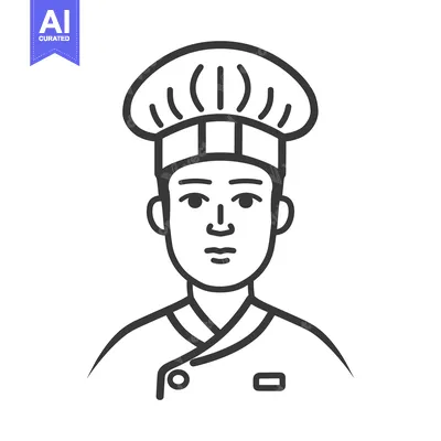 Aset desain premium: A Line Art Depiction Of A Person Wearing A Chef Hat