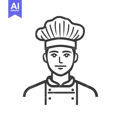 Aset desain premium: Simple monochrome illustration depicts a chef in professional attire