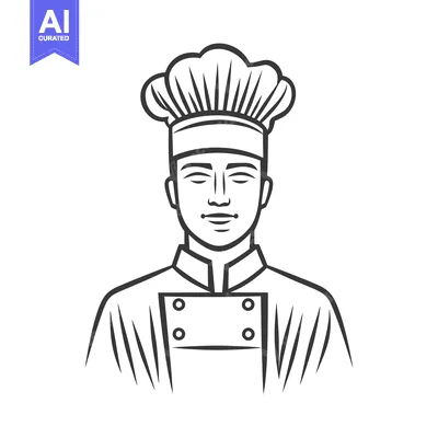 Premium design asset: A Black And White Illustration Of A Smiling Professional Chef