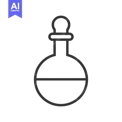 Premium design asset: A simple line drawing of a round glass laboratory flask