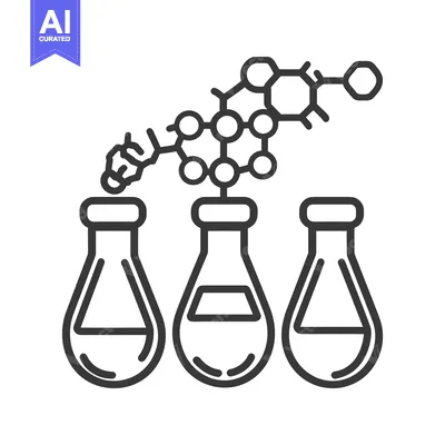 Aset premium populer: Scientific experiment with flasks and chemical structure above them