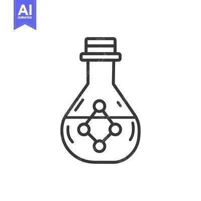 Aset desain premium: A black and white illustration of a laboratory flask