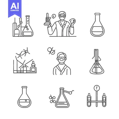 Aset premium populer: Chemistry Lab Icons, Including Equipment and Scientists