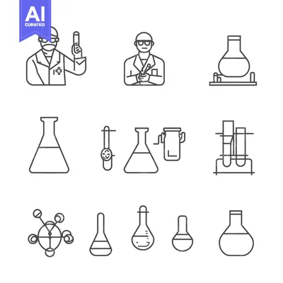 Aset premium populer: Chemistry Lab Icons with Scientists and Lab Equipment