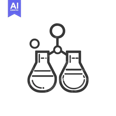 Two laboratory flasks connected through a molecular bond symbol