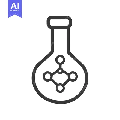 Simple illustration showing a laboratory flask with molecular structur