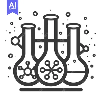 Popular premium asset: Three laboratory flasks contain molecules and are connected by lines