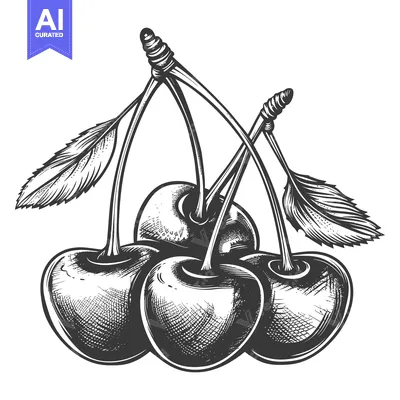 Aset desain premium: Artistic monochrome depiction of a cluster of ripe cherries