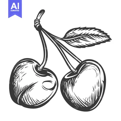 Aset premium populer: Two stylized cherries with stems and a single leafy branch