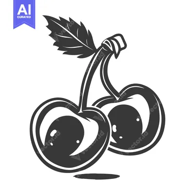 Aset premium populer: A stylized black and white image of two cherries