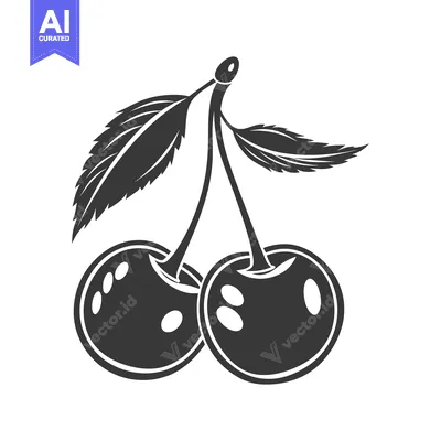 Aset premium populer: Two cherries with leaves are displayed in monochrome illustration