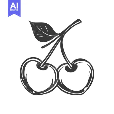 Aset desain premium: Two ripe cherries are connected with a stem and a leaf